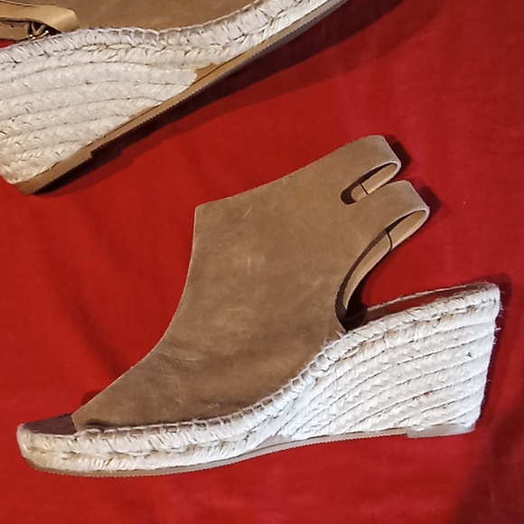 KANNA Nude Tan Suede Open Toe Wedge Double Buckle Slingback Sandals. Size 91/2. - Picture 5 of 16